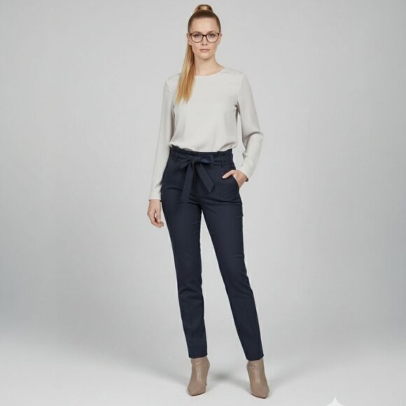 LOFT Pants - LOFT Petite Navy Paperbag Tie Waist Relaxed Fit Straight Tapered Leg Pants